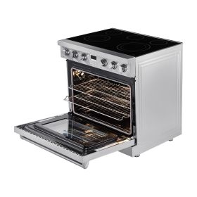 36 in Electric Range Oven, 6.0 Cu. Ft. Capacity Compact Freestanding Oven, Stainless Steel Kitchen Stove, with 5 Burners
