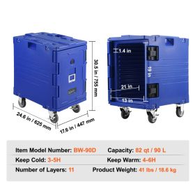 Insulated Food Pan Carrier, 82 Qt Hot Box for Catering, LLDPE Food Box Carrier w/One-Piece Buckle, Front Loading Food Warmer w/Handles