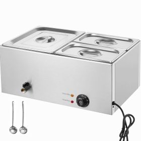 24QT Commercial Food Warmer, 3-Pan Electric Steam Table