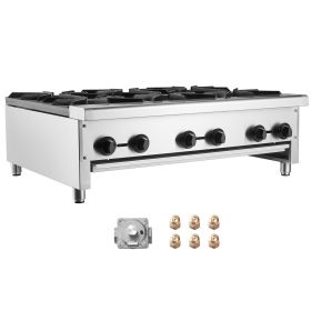 Commercial Gas Stove with 6 Burners, Propane and Natural Gas Countertop Cooking Stove Range, Stainless Steel Gas Hot Plate