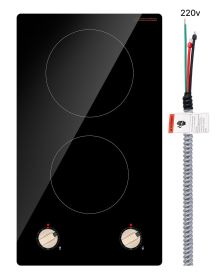 Induction Cooktop, 3500W Electric Countertop Burner, 2 Burner Knob Control Stove, Built-in Induction Cooktop with 12 Temperature Settings