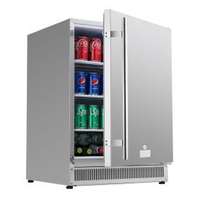 24 inch Indoor/Outdoor Beverage Refrigerator, 185QT Undercounter or Freestanding Beverage Fridge (Material: Body Stainless Steel + Door 304 Stainless Steel)