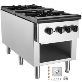 Commercial Gas Stove with 2 Burners, Propane and Natural Gas Countertop Cooking Stove Range, Stainless Steel Gas Hot Plate (Default: Default)